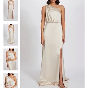 Amsale Asymmetrical Ruched Gown in Ice